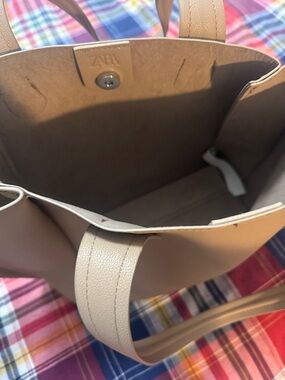 Zara Light Beige Tote Bag - Minimal Leather Shoulder Tote
